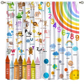 AAVEUP Alphabets ABC Blackout Curtains for Kids,Education Learning Rainbow Crayons Alphabet Colors Animals Numbers Galaxies Window Drapes Print for Boys Girls Nursery Children Toddler Bedroom 52x84in