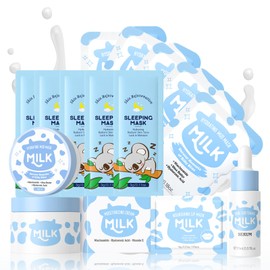 Milk Skincare Set 14 Pieces, Anti-Ageing Face Care Set, Daily Skin Care with Mud Mask, Sleep Mask, Serum, Cream & Lip Mask, Gifts for Women & Teenage Girls, Clean Girl Skincare