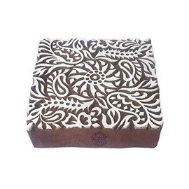 Royal Kraft 6 Inch Fabric Large Wooden Block Square Leaf Design Big Printing Stamp