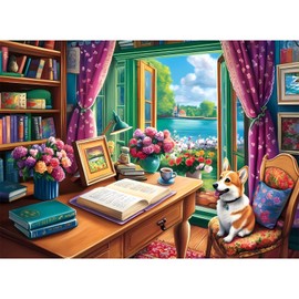 300 Pieces Puzzle for Adults, Corgi Study Book Jigsaw Puzzles for Kids Adults Seniors 300 Pieces, Glossy Sturdy Vibrant Puzzle 300 Piece, Challenging Jigsaw Puzzle Great Gift for Family Friends
