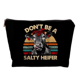 uinwk Cow Gifts, Cow Makeup Bag, Cow Gifts for Cow Lovers, Cow Stuff, Don't Be a Salty Heifer Vintage Makeup Bag, Cow Print Stuff