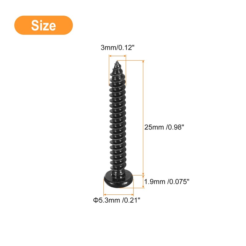 sourcing map 3mm x 25mm Phillips Pan Head Self-tapping Screw,