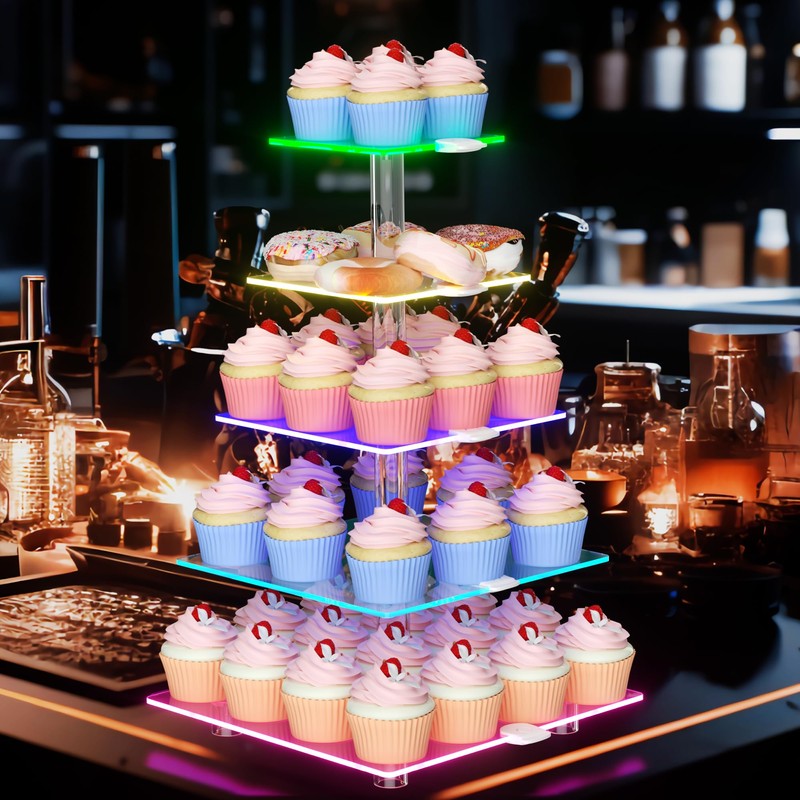 weddingwish 5 Tier Led Cupcake Stand, Acrylic Cupcake Tower Stand