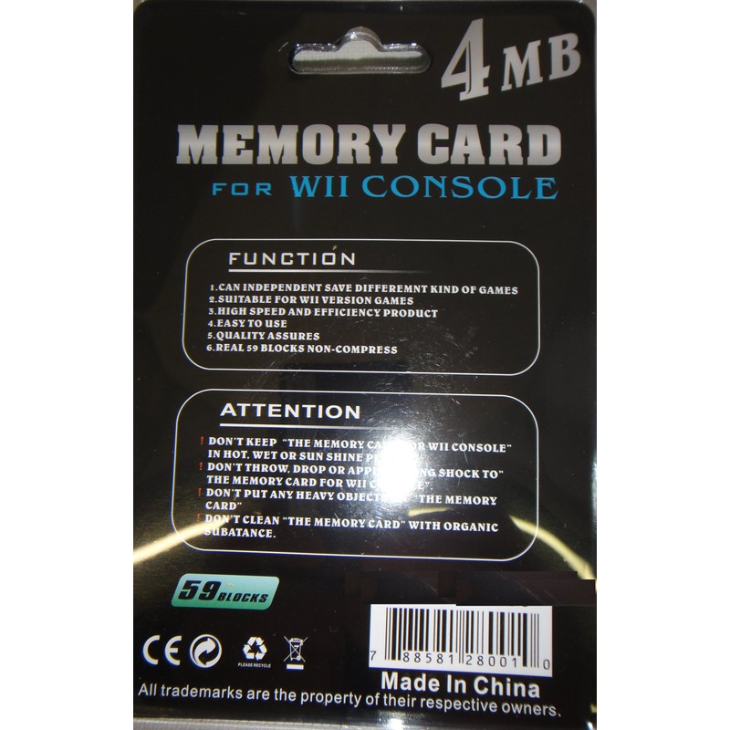 Ngc Memory Card 4mb For Wii and Game Cube