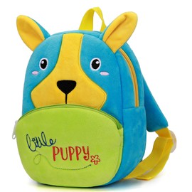Ladyzone Toddler Backpack Zoo Animals Backpacks Cute Plush Bag Cartoon 10" Preschool Book Bag For 2+ Years Girls Boys (Dog Blue)