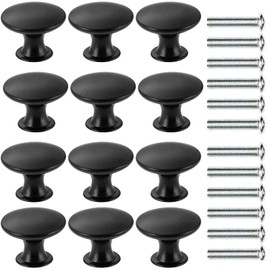 ZEACCT Set of 12 Matt Black Drawer Knobs, Furniture Knobs, Drawer Handles, Chest of Drawers Knobs Set with 12 Pieces Screws, 30 mm Modern Cabinet Handles Furniture Round Furniture Knob