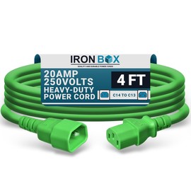 IronBox Electric C14 to C13 Power Cord - 10A/250V, 18/3 AWG SJT - UL Listed IEC Cable & Jumper Cords - Heavy Duty Power Extension Cord for Desktop Computer, Monitor, Projector, PDU & More (4ft, Green)