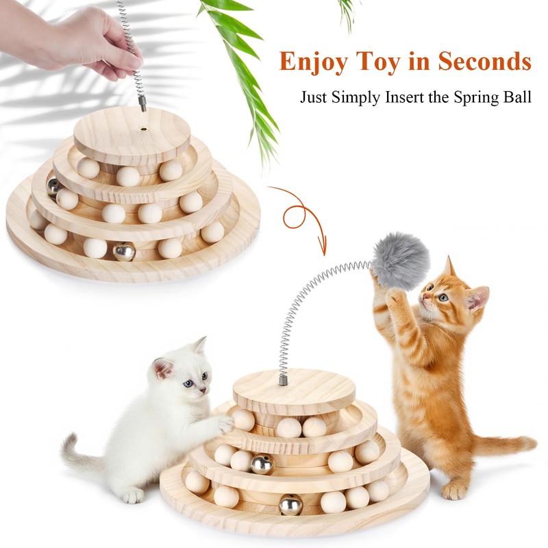 3BAO Large 2-in-1 Wooden cat Toy Tower with Spring cat