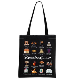 MNIGIU Barcelona Tote Bag - Black, Medium to Large, Adult Women's Travel Gift - Water Resistant, Polyester/Canvas, Open Top, 33 cm x 22 cm