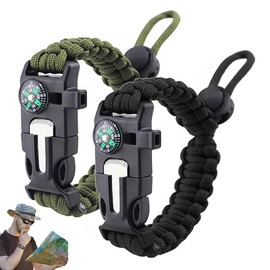 WQEDVN 2 PCS Paracord Bracelet, Hiking Equipment, Hiking Gear, Survival Paracord Bracelet, For Camping, Bushcraft and Emergency Equipment(Black/Army Green)