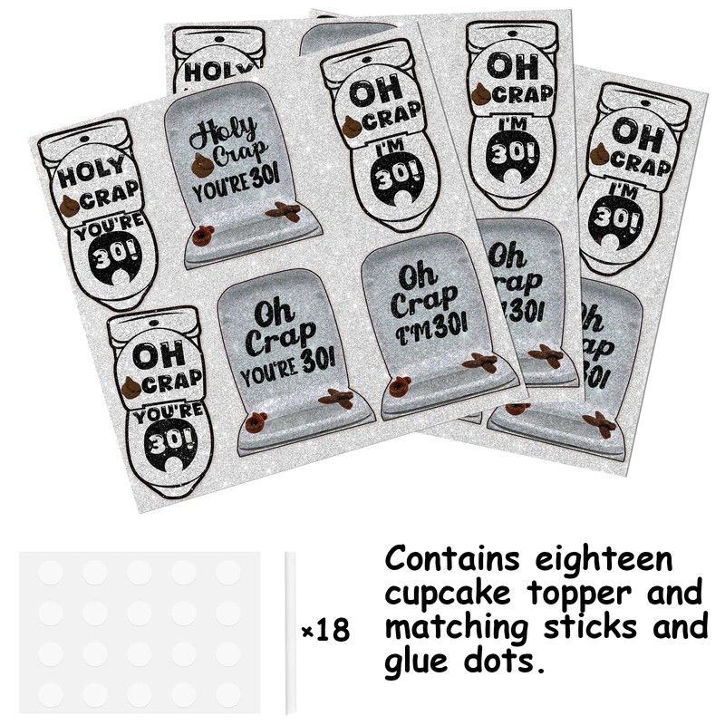 18pcs Glitter Poop Fly Toilet Dessert Cupcake Topper Pick for