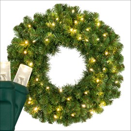 24 Inch Wreath Prelit LED Red Sleigh Sequoia Fir Heavy Duty Christmas Wreath, 50 Warm White LED Lights