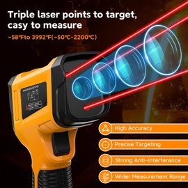 Surpeer -58°F to 3992°F Infrared Thermometer IR Gun, High-Temp Digital Temperature Gun 50:1 Non-Contact Pyrometer & Triple Laser for Kiln, Forge, Furnace, Engine, HVAC, Industrial Use