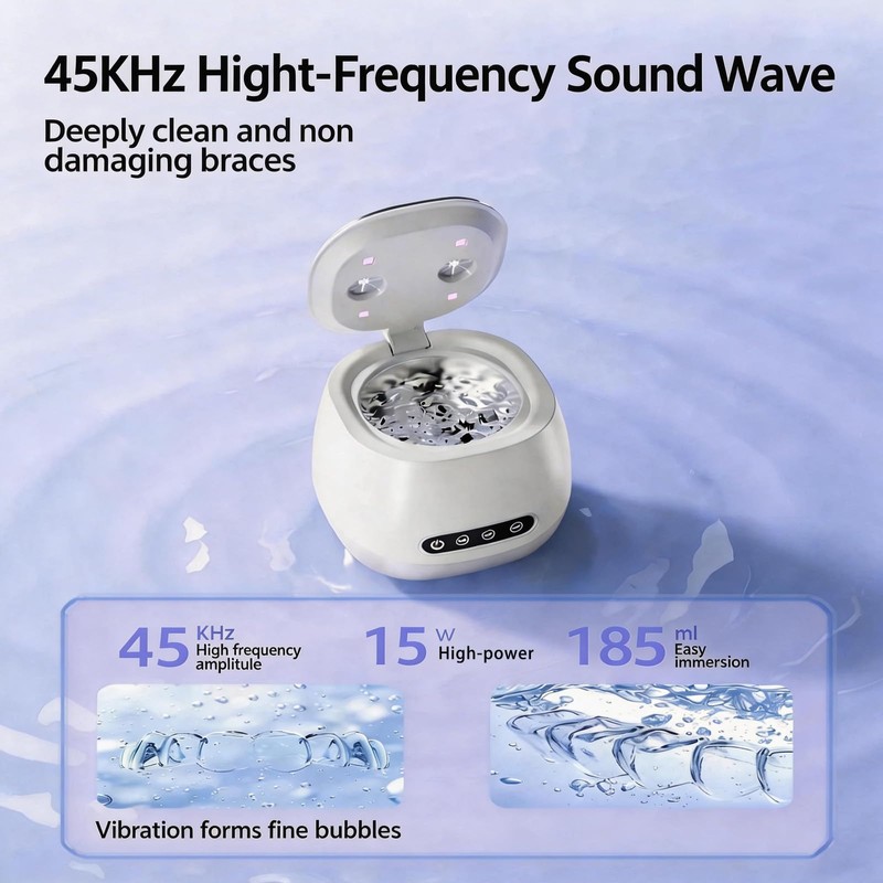 Ultrasonic Retainer Cleaner 45KHz Denture Cleaner Machine Dental Clean Pod