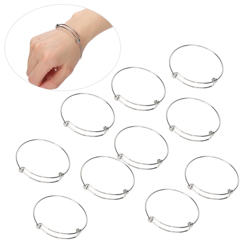 10Pcs Stainless Steel Bangle 1.6mm Adjustable Expandable Coil Bracelet DIY