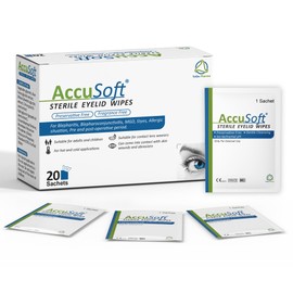 AccuSoft Sterile Eyelid Wipes for Blepharitis, Blepharoconjunctivitis, MGD, Styes, Allergies, Pre & Post-Operative Periods Preservative & Fragrance Free 20 Individually Wrapped Eyelid Cleansing Wipes
