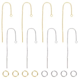 HOBBIESAY 4 Pairs of Threader Earrings in 2 Colours Stainless Steel Chain Tassel with 304 Open Jump Rings Made of Stainless Steel Earrings for Women Golden Dangle Earrings Long Chain for DIY Jewellery