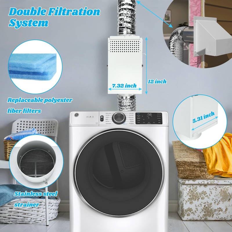 DITKOK Upgraded Galvanized Steel 3-in-1 Multifunction Indoor Dryer Vent Kit,