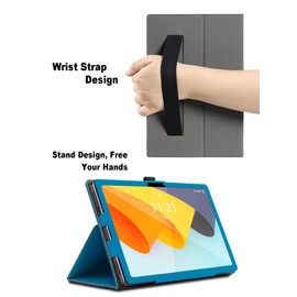 Case for BYYBUO SmartPad A10_L 10.1 inch, BYYBUO SmartPad A10_L Tablet Case, Folding Stand Protective Cover with Pencil Holder and Wrist Strap, Full Protection. (Light Blue)