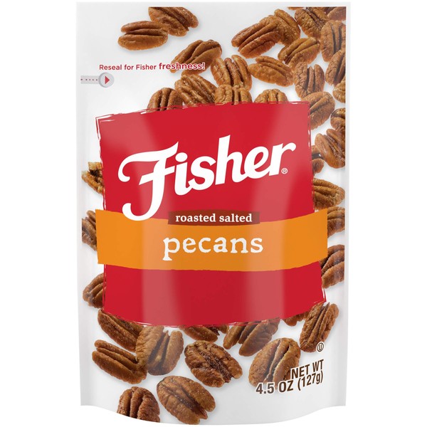 (Roasted Salted) - FISHER Snack Roasted Salted Pecans, Stand-Up Bag, Gluten Free, 130ml