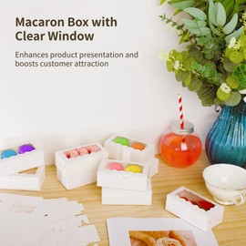 FELISTORY 100 PCS Marcron Box with Window, Small Boxes for Treats, Small Bakery Boxes, Packaging Box for Candies Cookies Chocolates, 4.1 x 2.2 x 1.4 in