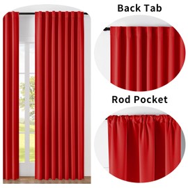 Joydeco 90 Inch Blackout Curtains for Bedroom, Thermal Insulated Black Out Curtains, Room Darkening Drapes for Living Room Window Rod Pocket Back Tab (W52 x L90 Inch, Red)
