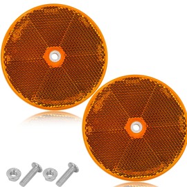 ETUKER 2x Round Reflector Orange Ø80mm Safety Reflectors for Gate Posts Car Reflective Reflector or Driveway Fence