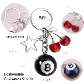 Ikacvb 8 Ball Keychain Accessories Cherry Charms Funny Keychains For Women Men Small Bag Charms Pendant Pool Magic 8 Ball Key Chain