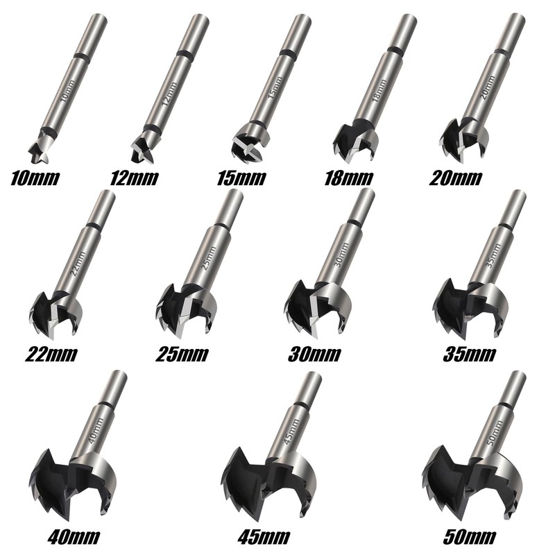 Vearter 12PCS Forstner Drill Bit Set, 10-50mm HCS Multi-Tooth Woodworking