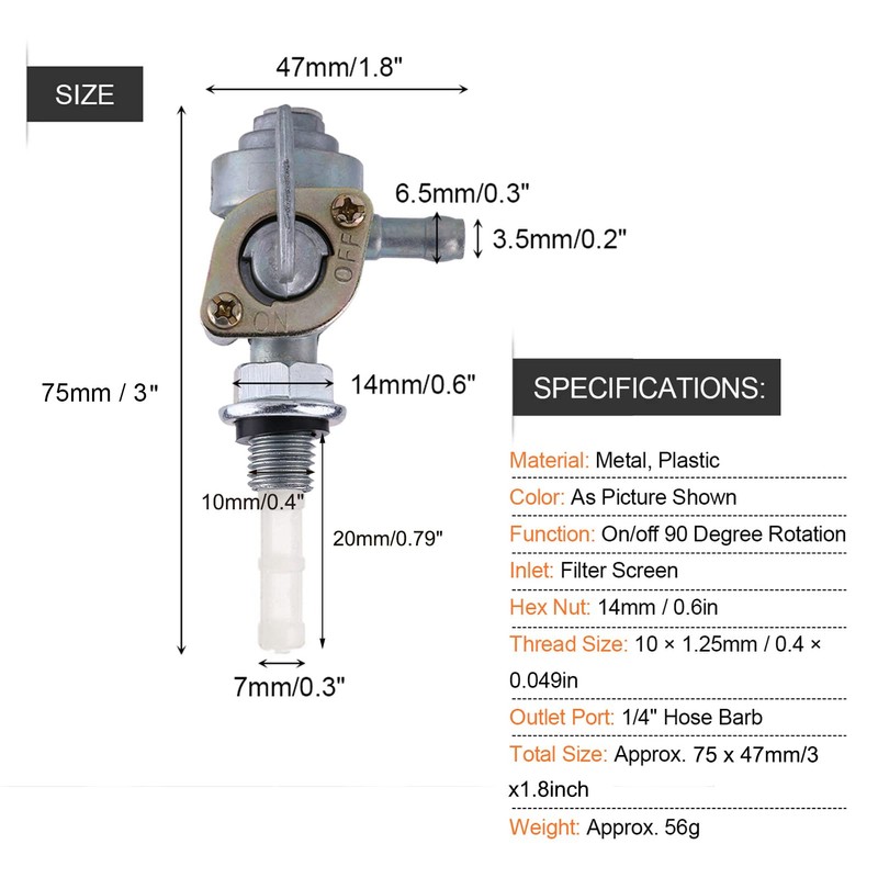 Replacement Generator Fuel for Tank Shut-off Valve, Gas for Tank
