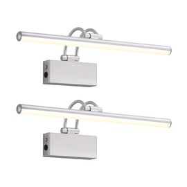 DG LED Wireless Wall Picture Lights Set of 2 with Remote, 7000mAh Rechargeable Dimmable Art Lighting, Adjustable Swing Arm, Picture Frame Light for Gallery, Living room, Hallway, 16.3 inch, Silver