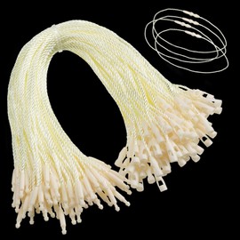 Shappy Pack of 100 Nylon Cord for Hanging Labels, Disposable Price Nylon Cord with Snap Fastener for Attaching Labels, Safety Labels, Fastening Hooks, Cord for Product Clothing (Beige)