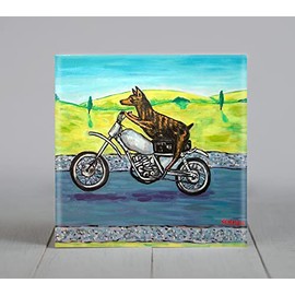 Doberman Pinscher Riding a Motorcycle dog art tile coaster gift