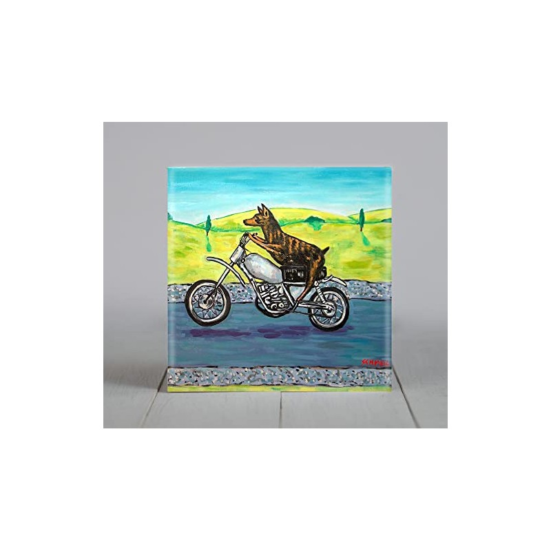 Doberman Pinscher Riding a Motorcycle dog art tile coaster gift
