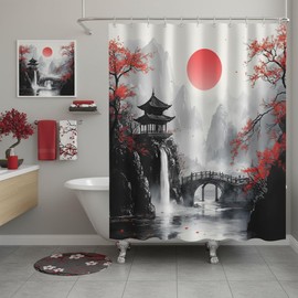 EUBTPA Japanese Ink Painting Shower Curtain Polyester 70X70 Inch