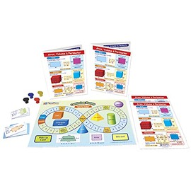 NewPath Learning 23-6946 Area, Volume and Perimeter Learning Center Game (Grades 3-5) - Game Board, 30 Illustrated Game Cards and Four 4-Panel, Laminated “Write-On/Wipe-Off” Learning Guides