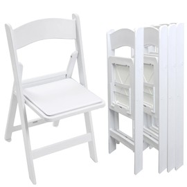 FOH Furniture Set of 4 White Folding Chairs with Vinyl Seats – Stackable Resin Dining Chairs for Weddings, Church, Events & Banquets