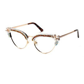 ICARA Bling Crystal Cat Eye Reading Glasses Women Rhinestone Eyewear Frames Anti Blue Light Reader (Leopard frame, 2.5, x)