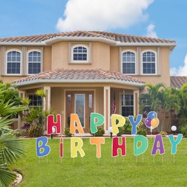 Frcctre 14 Pcs Happy Birthday Yard Signs with Stakes, Colorful Large Happy Birthday Lawn Signs, Perfect Outdoor Waterproof Birthday Party Lawn Decorations