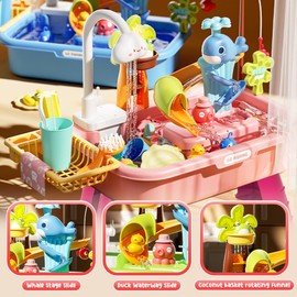 Kirntcoy Water Table for Toddlers,4-in-1 Kids Water Play Table, Play Sink with Detachable Legs,Kids Kitchen Playset Sink Toy for Girl and Boy(Pink)