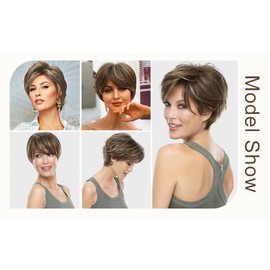 Queentas Short Blonde Wigs for Women Pixie Bob Haircut Wig with Fringe Layered Wig Synthetic Hair