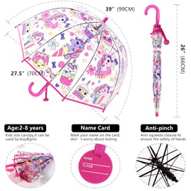 CYBYQ-Family Kids Clear Umbrellas for Rain Dome Bubble Umbrella Windproof for Kids Boys and Girls (Pony-Pink)
