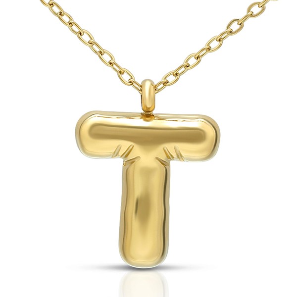 Joacii 18K Gold-Plated Bubble Initial Letter Pendant Necklace for Women