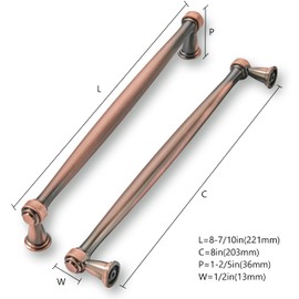 khtumeware 2 Pack 8 Inch(203mm) Brushed Antique Copper Cabinet Pulls Soild Vintage Kitchen Cabinet Handles Kitchen Cabinet Hardware for Cupboard Drawer Handles Dresser Pulls