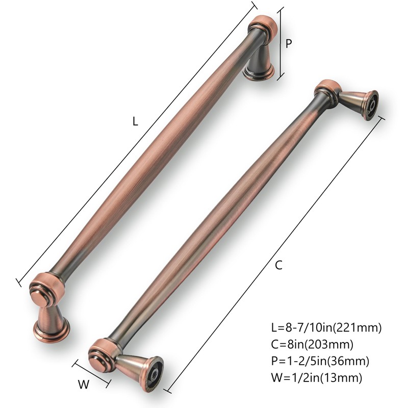 khtumeware 2 Pack 8 Inch(203mm) Brushed Antique Copper Cabinet Pulls