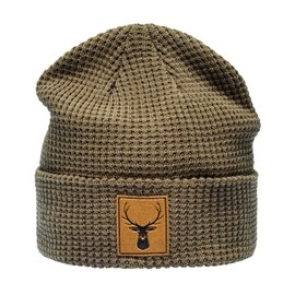 Organic Cotton Knitted Hat: Deer with Leather Patch – Organic Cotton Beanie Winter Hat for Men & Women – Mountaineering Climbing Bouldering Sports Hiking Hunter Hunting Hat, Green