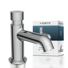 Schütte Lima Cold Water Tap, Fitting, Bathroom Tap Only for Cold Water, Pillar Valve with Chic Pressure Handle, 46951, Chrome, Standard