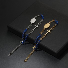 Cupimatch Armband Damen Katholischer Rosenkranz: Edelstahl Kreuz Kristall Perlen Armband Jungfrau Maria Armreif Kommunion Konfirmation Taufe Geschenke für Mädchen Frauen