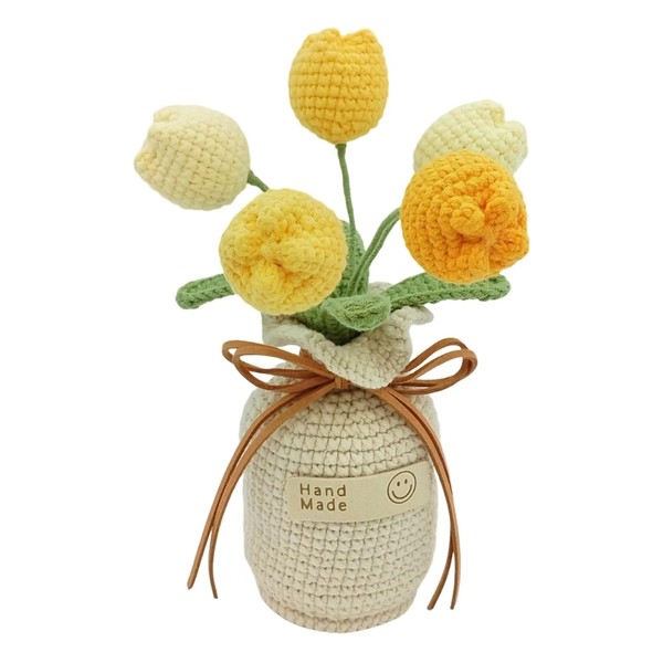 Nehsiac Handmade Crochet Tulip Artificial Flowers, Pink Artificial Flowers, and