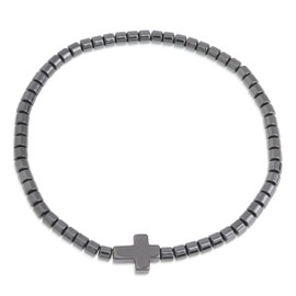 Agriajun Cross Hematite Beaded Stretch Bracelets for Men, Trendy Stackable Natural Stone Beads Bracelet Fashion Jewelry Gift